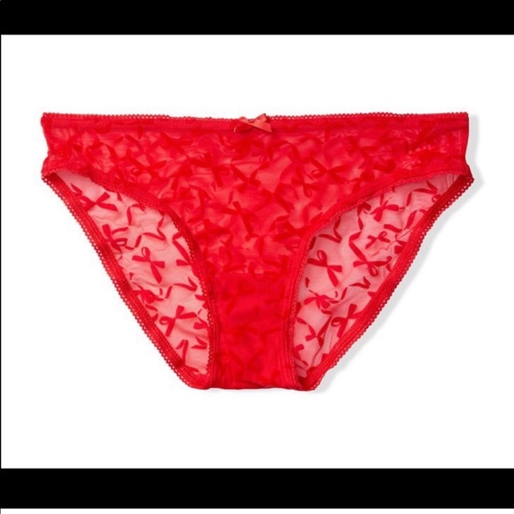 Victoria’s Secret | Flocked bow bikini red pantie - Picture 1 of 3